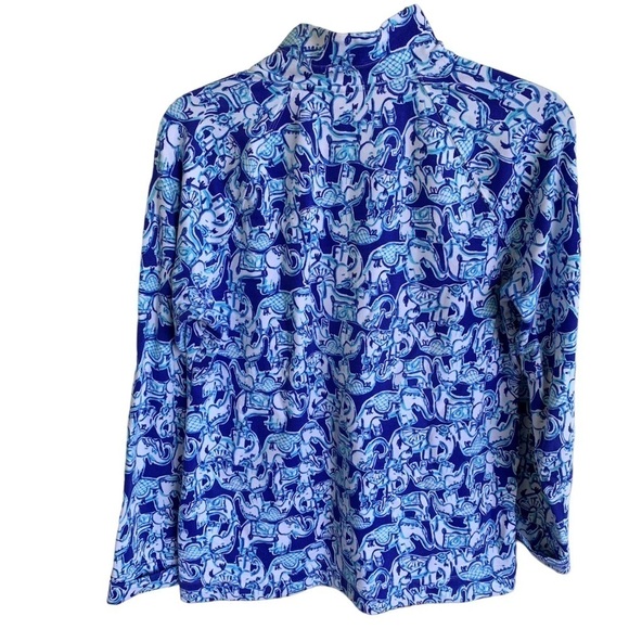 Lilly Pulitzer Blue Elephant Print Half Zip Pullover Get Trunky Women’s Size M - Picture 9 of 9